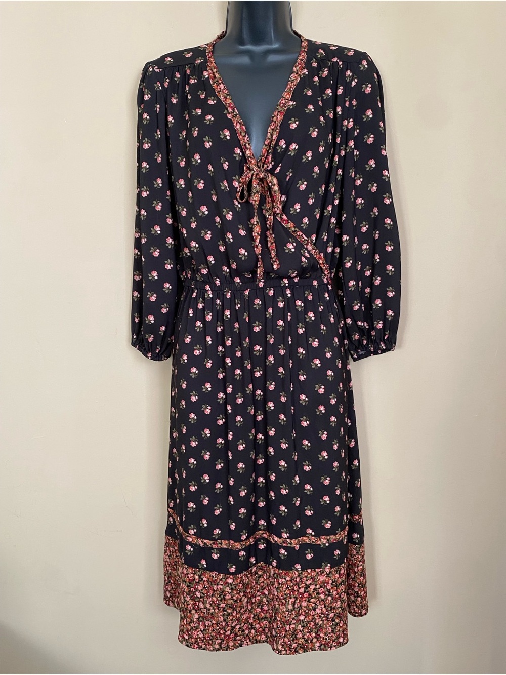 New York and Company Black Floral Tie-Front Midi Dress